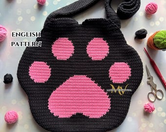 Paw Print Crochet Tote Bag Pattern: Intarsia Design (PDF Pattern)