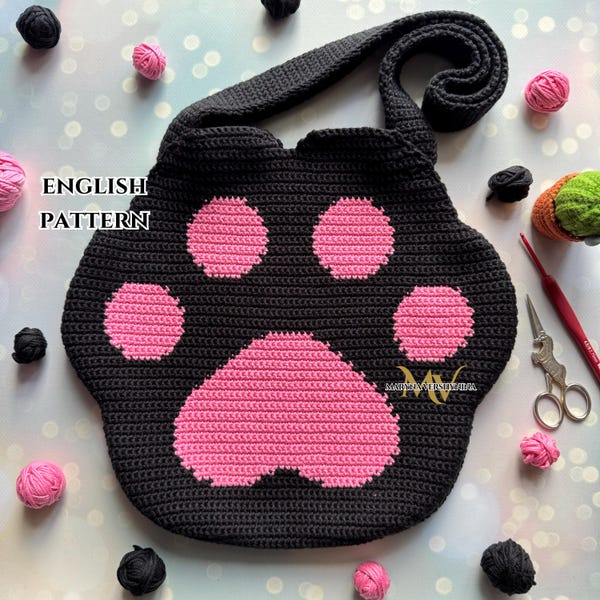 Paw Print Crochet Tote Bag Pattern: Intarsia Design (PDF Pattern)
