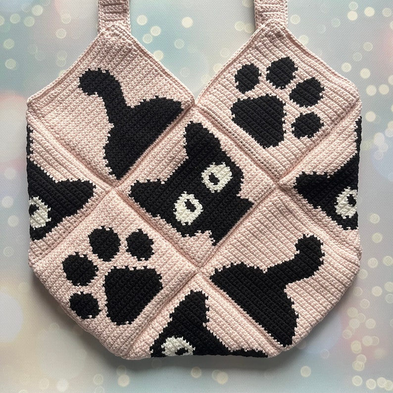 Cat, paw, tail bag Crochet Pattern, Crochet Bag Pattern, Crochet Tote Bag Pattern, Crochet Black Cat Pattern, Intarsia Crochet image 4