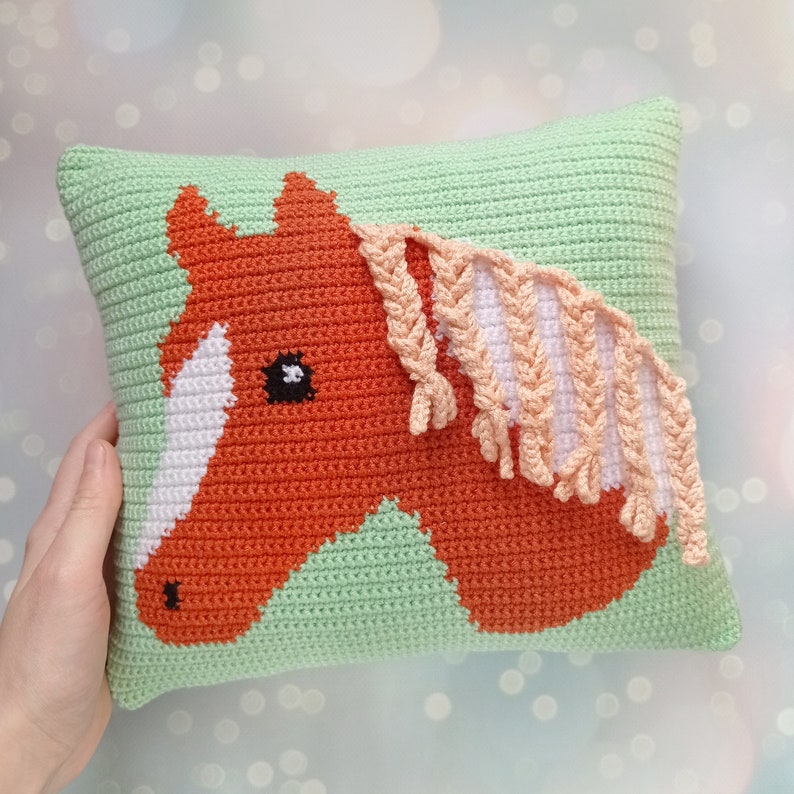 Crochet Pattern Horse, Lake House Decor, Crochet Cushion, Sofa Pillow, Caravan Cushion, Intarsia Crochet Tutorial, Patterns for Crochet image 3