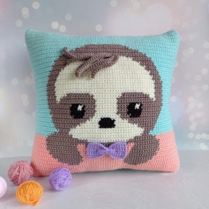 Crochet Pattern Pillow, Crochet Cushion Pattern, Intarsia Crochet, Sloth Cushion, Crochet Sloth, Picture Crochet image 5