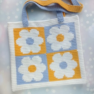 Crochet Bag Pattern, Crochet Tote Bag Pattern, Crochet Daisy Pattern, Intarsia Crochet image 5