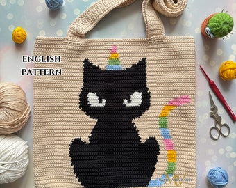 Unicorn Cat Crochet Bag Pattern: Intarsia Tote (PDF Pattern)