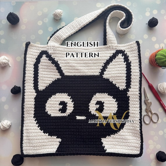 Black Cat Bag Crochet Pattern, Crochet Cute Bag Pattern, Crochet Bag Pattern, Crochet Tote Bag Pattern, Crochet Cat Pattern