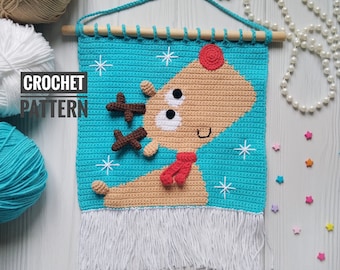 Crochet Wall Hanging Pattern, Crochet Christmas decor diy, Christmas Deer crochet pattern, diy crochet tapestry