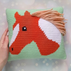 Crochet Pattern Horse, Lake House Decor, Crochet Cushion, Sofa Pillow, Caravan Cushion, Intarsia Crochet Tutorial, Patterns for Crochet image 2