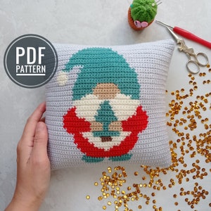 Crochet Christmas Pillow Pattern, Crochet Cushion, Crochet Gnome Pattern, Crochet Pillow Cover, Gnome for the Holiday crochet pattern