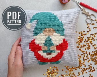 Crochet Christmas Pillow Pattern, Crochet Cushion, Crochet Gnome Pattern, Crochet Pillow Cover, Gnome for the Holiday crochet pattern