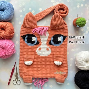 Cute Horse Bag Crochet Pattern, Crochet Tote Bag Pattern, Crochet Horse Pattern, Intarsia Crochet