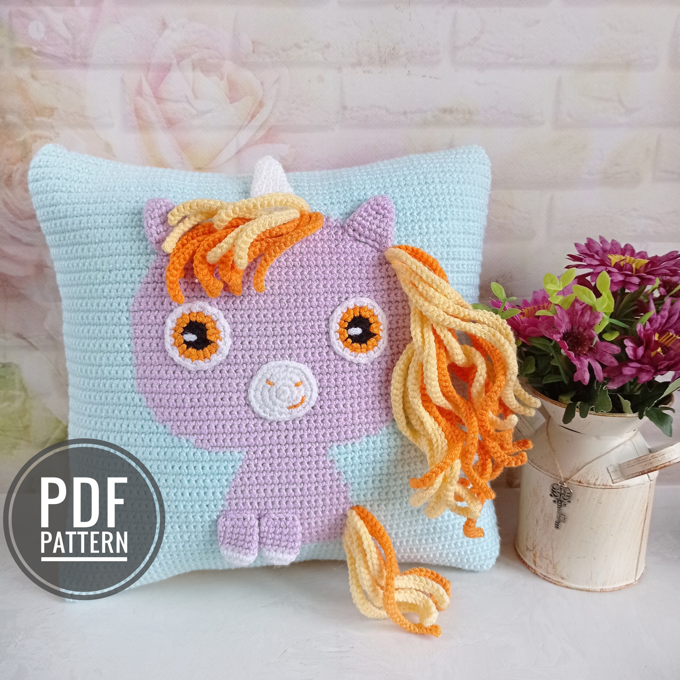 Crochet Pattern Pillow, Crochet Cushion Pattern, Intarsia Crochet, Unicorn  Cushion, Crochet Unicorn, Picture Crochet