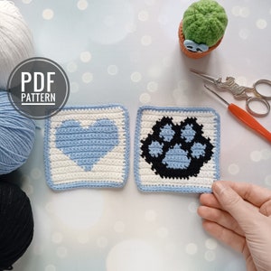 Virkat Tass & Hjärta-underläggsmönster: Intarsia-design (PDF-mönster)