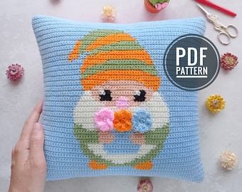 Crochet Pillow Pattern, Crochet Gnome Pattern, Crochet Cushion, Crochet Gnome Pillow, pdf pattern, Crochet Pattern Throw Pillow