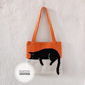 Black Cat Bag Crochet Pattern, Crochet Bag Pattern, Crochet Tote Bag Pattern, Crochet Black Cat Pattern, Intarsia Crochet image 4