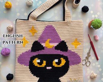 Halloween Black Cat Bag Crochet Pattern: Intarsia Design (PDF Pattern)