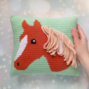 Motif cheval au crochet, Décoration de maison sur le lac, Coussin au crochet, Oreiller de canapé, Coussin caravane, Tutoriel crochet intarsia, Modèles au crochet image 4