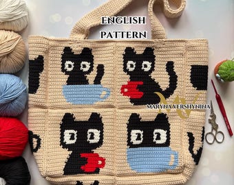 Cats and caps bag crochet pattern (PDF Pattern)