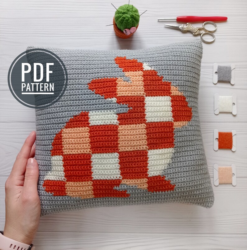 Crochet Pillow Pattern, Easter Crochet Pattern, Crochet Cushion, Crochet Bunny Pattern Pillow, pdf pattern, Crochet Pattern Throw Pillow image 1