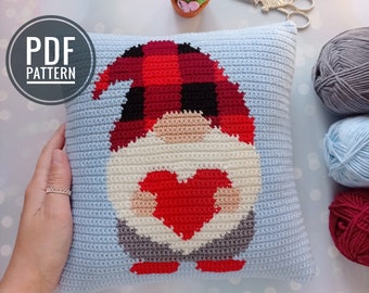 Crochet Christmas Pillow Pattern, Crochet Cushion, Crochet Gnome Pattern, Crochet Pillow Cover, Xmas Pillow