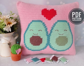 Crochet pattern Avocados in Love, Crochet Avocado pillow pattern, Valentine Crochet Pillow Pattern, Crochet PDF Pattern in English