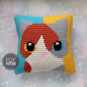 Crochet Pattern, Crochet Cat Pattern, Crochet Pillow Cat, Crochet Pillow Pattern image 1