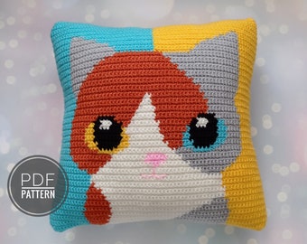 Patron de coussin chat au crochet (Patron PDF)