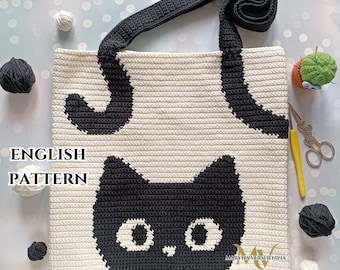 Crochet Black Cat Tote Bag Pattern: Intarsia Design (PDF Pattern)