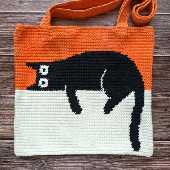 Crochet Bag Pattern, Crochet Tote Bag Pattern, Crochet Black Cat Pattern,  Intarsia Crochet - Etsy