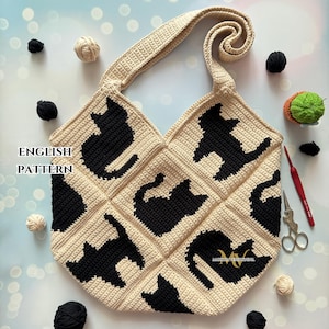 Crochet Black Cat Bag Pattern: Intarsia Tote (PDF Pattern)