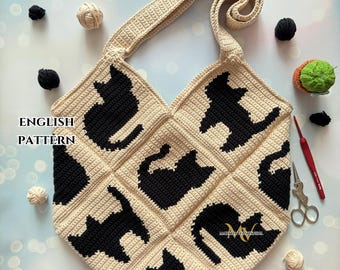 Crochet Black Cat Bag Pattern: Intarsia Tote (PDF Pattern)