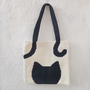 Crochet Bag Pattern, Crochet Tote Bag Pattern, Crochet Black Cat Pattern, Intarsia Crochet image 3