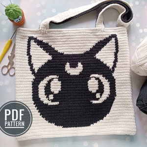 Crochet Black Cat Tote Bag Pattern: Intarsia Design (PDF Pattern)