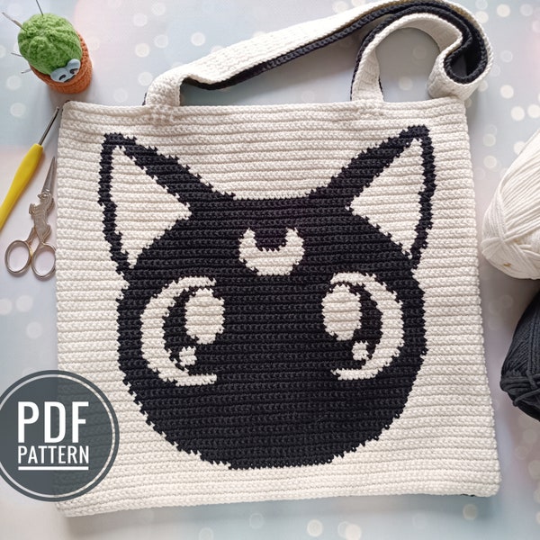 Crochet Cat Pattern, Crochet Bag Pattern, Crochet Tote Bag Pattern, Crochet Black Cat Pattern, Intarsia Crochet