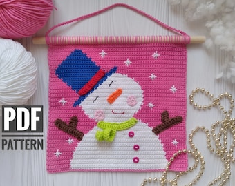 Crochet Wall Hanging Pattern, Crochet Christmas decor diy, Christmas Snowman crochet pattern, diy crochet tapestry