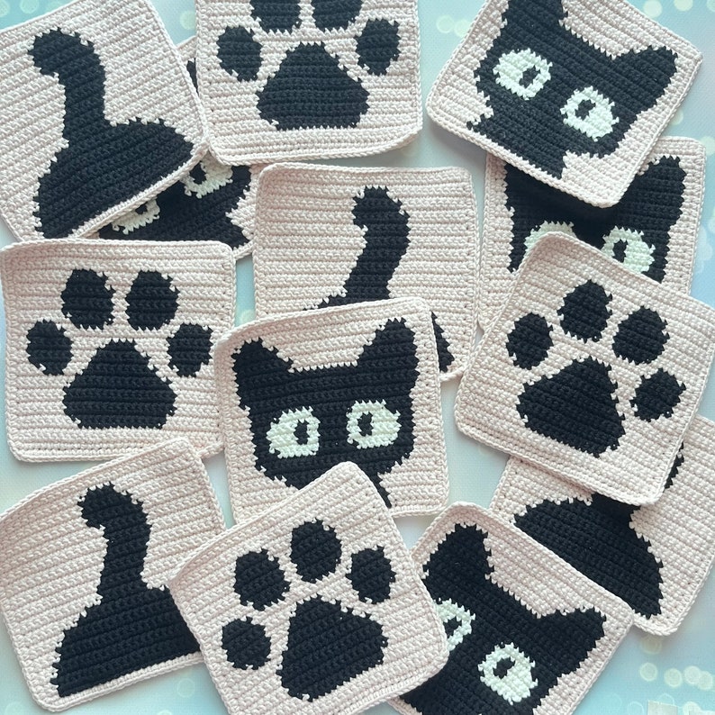 Cat, paw, tail bag Crochet Pattern, Crochet Bag Pattern, Crochet Tote Bag Pattern, Crochet Black Cat Pattern, Intarsia Crochet image 2