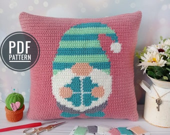 Crochet Pillow Pattern, St Patricks Day Gnome Pattern, Crochet Cushion, Crochet Gnome Pillow, pdf pattern, Crochet Pattern Throw Pillow