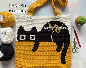 Crochet Black Cat Bag Pattern: Intarsia Tote (PDF Pattern)