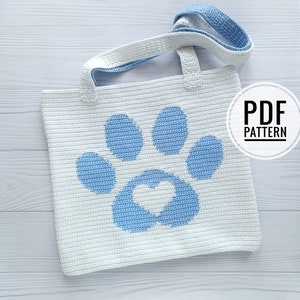 Patroon draagtas met gehaakte pootafdruk: Intarsia-ontwerp (pdf-patroon)