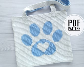 Crochet Paw Print Tote Bag Pattern: Intarsia Design (PDF Pattern)