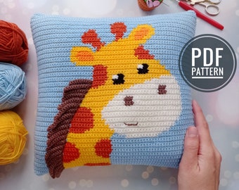 Crochet Pattern Giraffe, Lake House Decor, Crochet Cushion, Sofa Pillow, Crochet Pillow Cover,, Intarsia Crochet Tutorial