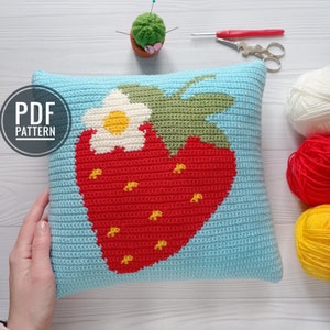 Crochet Pillow Pattern, Strawberry Crochet Pattern, Crochet Cushion, Crochet Summer Pillow, pdf pattern, Crochet Pattern Throw Pillow