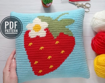 Crochet Pillow Pattern, Strawberry Crochet Pattern, Crochet Cushion, Crochet Summer Pillow, pdf pattern, Crochet Pattern Throw Pillow