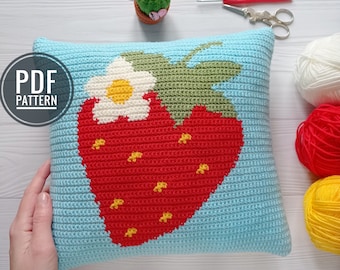 Crochet Pillow Pattern, Strawberry Crochet Pattern, Crochet Cushion, Crochet Summer Pillow, pdf pattern, Crochet Pattern Throw Pillow