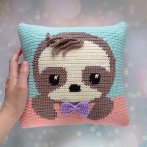 Crochet Pattern Pillow, Crochet Cushion Pattern, Intarsia Crochet, Sloth Cushion, Crochet Sloth, Picture Crochet image 2