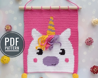 Crochet Wall Hanging Pattern, Crochet Unicorn decor diy, unicorn crochet pattern