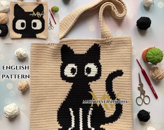 Crochet black cat bag Pattern: Intarsia Tote (PDF Pattern)