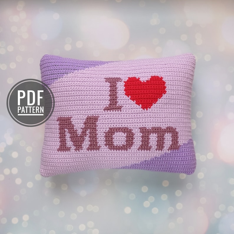 Crochet Pillow Pattern: I Heart Mom Design (PDF Pattern) image 1