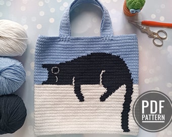 Crochet Black Cat Tote Bag Pattern: Intarsia Design (PDF Pattern)