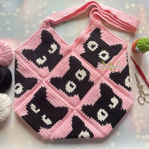 Black Cats Bag Crochet Pattern, Crochet Bag Pattern, Crochet Tote Bag Pattern, Crochet Cat Pattern, Crochet Square, Crochet Pattern image 2