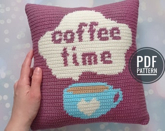 Coffee Time Crochet Pillow Pattern: Intarsia Cushion Cover (PDF Pattern)
