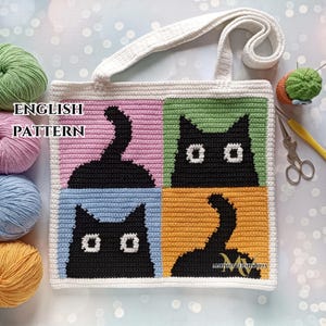 Crochet Cat Tote Bag Pattern: Intarsia Design (PDF Pattern)